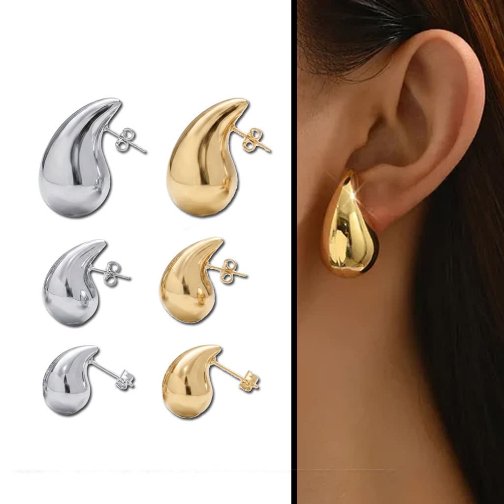 Brinco Gota D'Água Orgânica Curvada Folheado a Ouro e Prata - Design Elegante