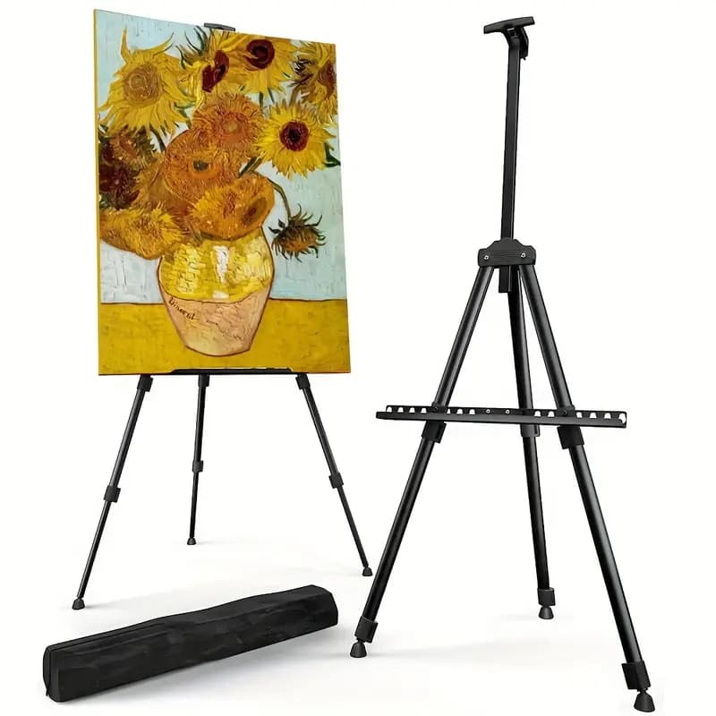 Cavalete Portátil Dobrável para Artistas com Bolsa - Tripé Ajustável 52-167cm | 1kg Preto com Resistente 3kg