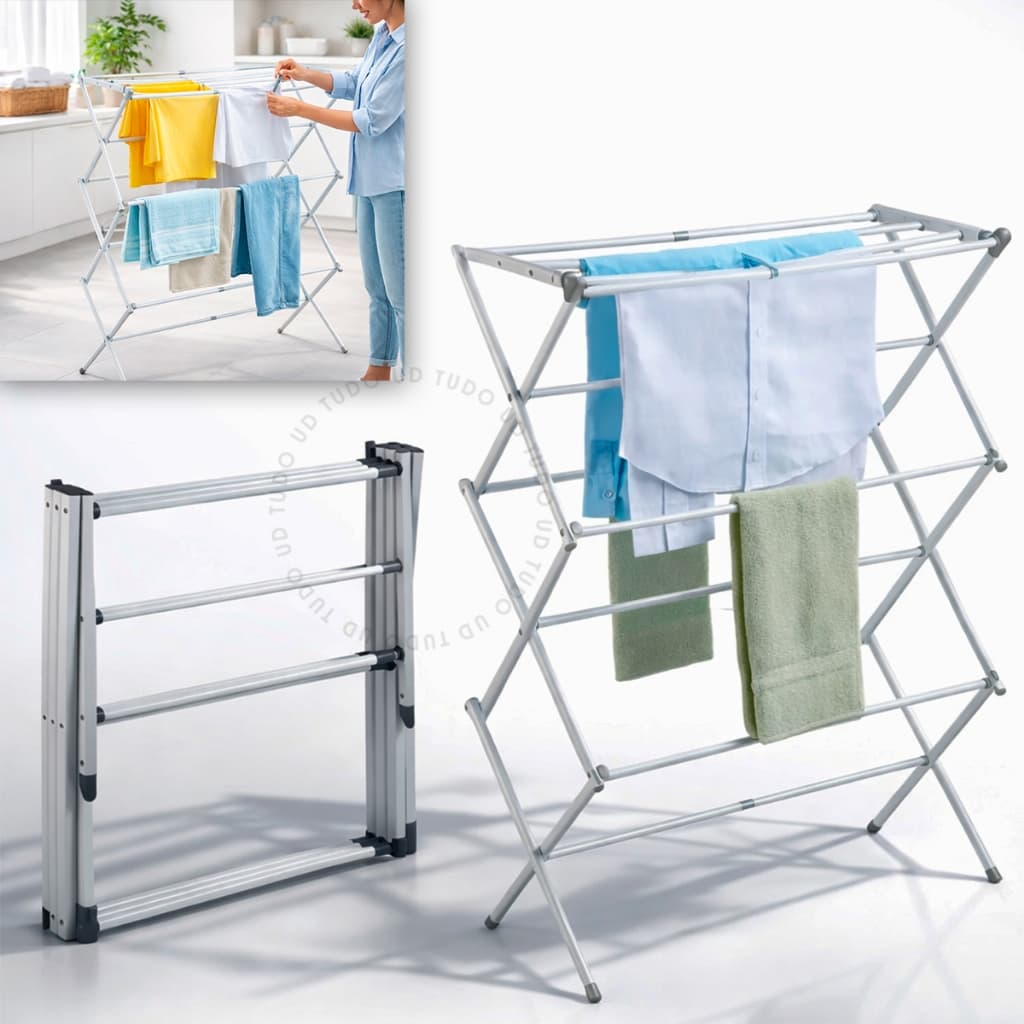 Varal Vertical De Chão Retrátil Dobrável 3 Andares Reforçado Branco Extensível Apartamento Quintal