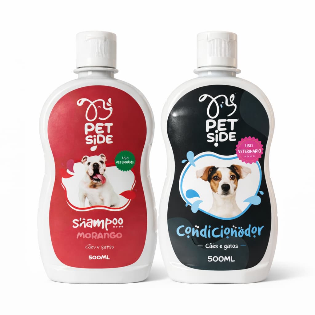 Kit Shampoo Morango + Condicionador Para Cães e gatos Petside 500ml
