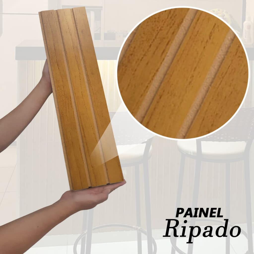 Placa Ripado em MDF 45x10cm Kit com 10 UN Módulos Decorativo com Revestimento Adesivo