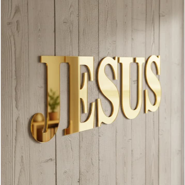 Frase Decorativa Jesus Acrílico Espelhado Moderno Cores