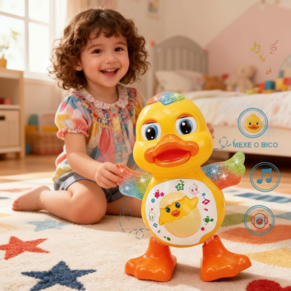 Pato Patinho Dançarino Com Musica E Luz Brinquedo Divertido Premium Com Envio Imediato