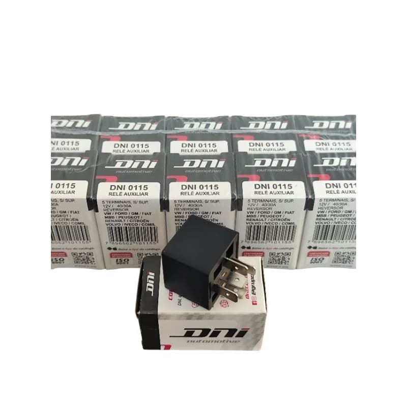 10 Relés Auxiliar Reversor 40/30 Amperes 12 Volts 5 Terminais Sem Suporte DNi0115 Automotivo Auxiliar Universal
