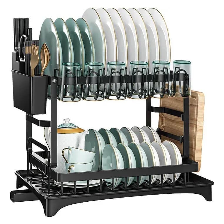 Escorredor De Louça 2 Andares Porta Pratos Talheres Copos Modular Preto