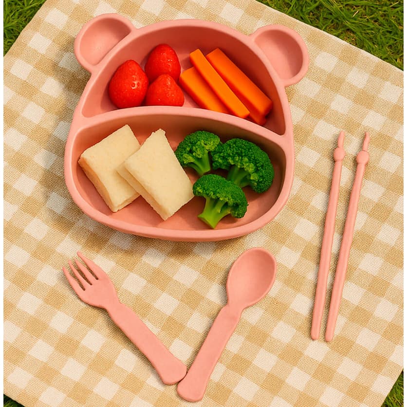 Kit alimentação bebê Prato infantil formato ursinho Utensílios de Kit alimentação  alimentação infantil