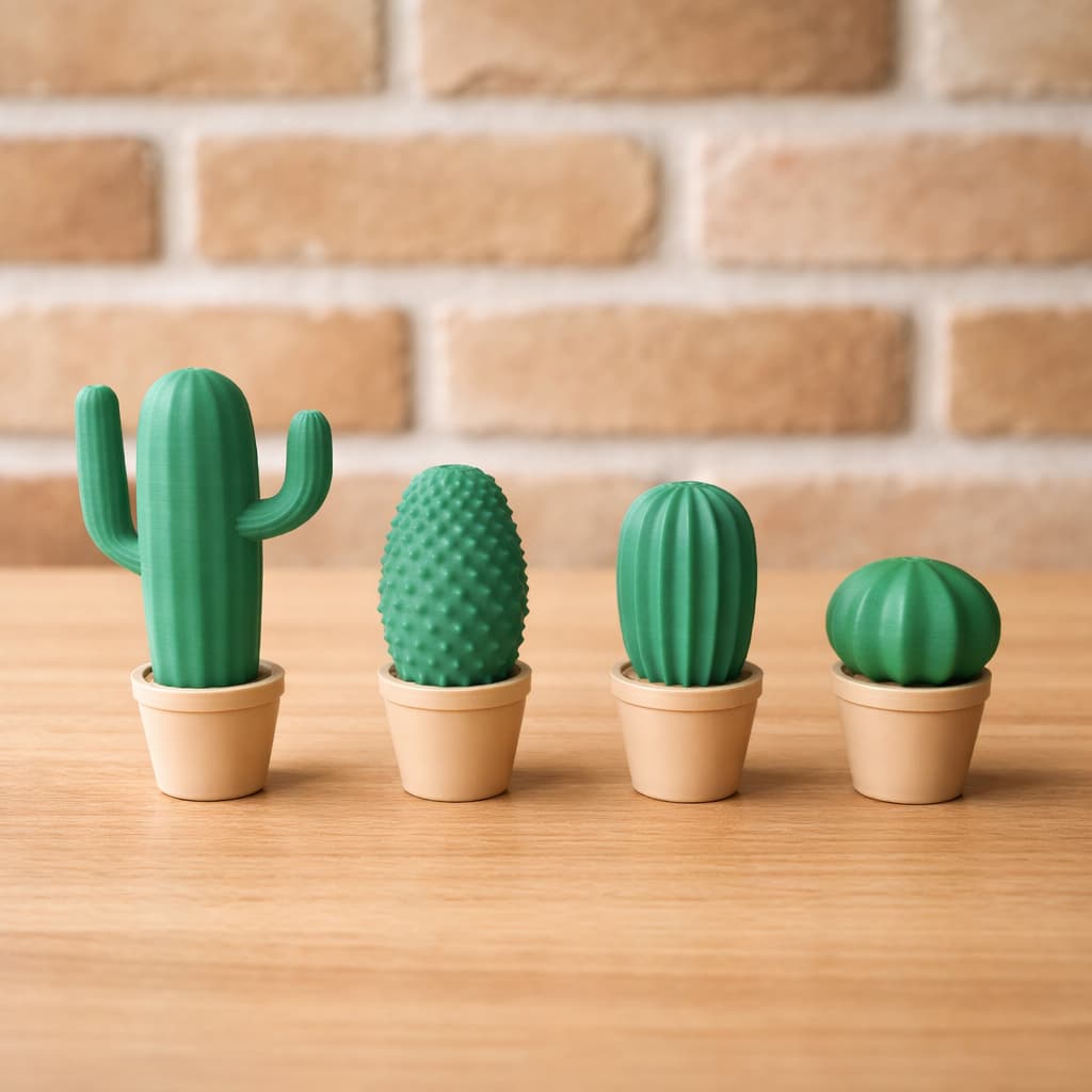 Kit com 4 Mini Cactos Decorativos — Toque Moderno para Mesa, Estante ou Escritório
