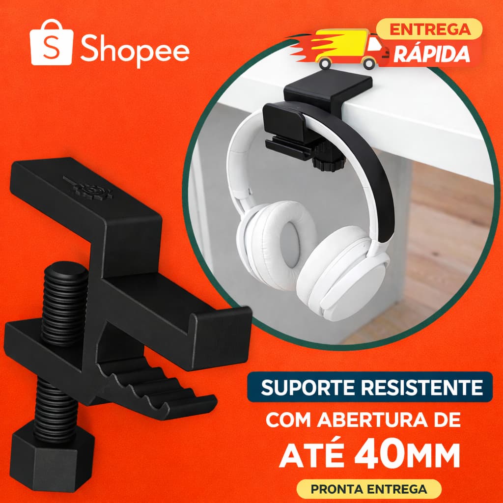 Suporte Para Headset de Mesa Ajustável Gancho Para Fone Gamer