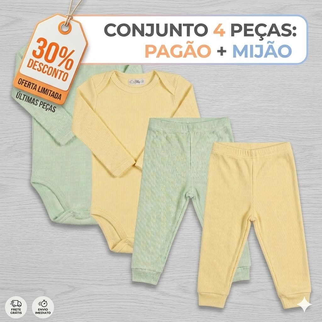 KIT CONJUNTO 4 PEÇAS INFANTIL BODY + CALÇA – CONFORTO E ESTILO PARA BEBÊ