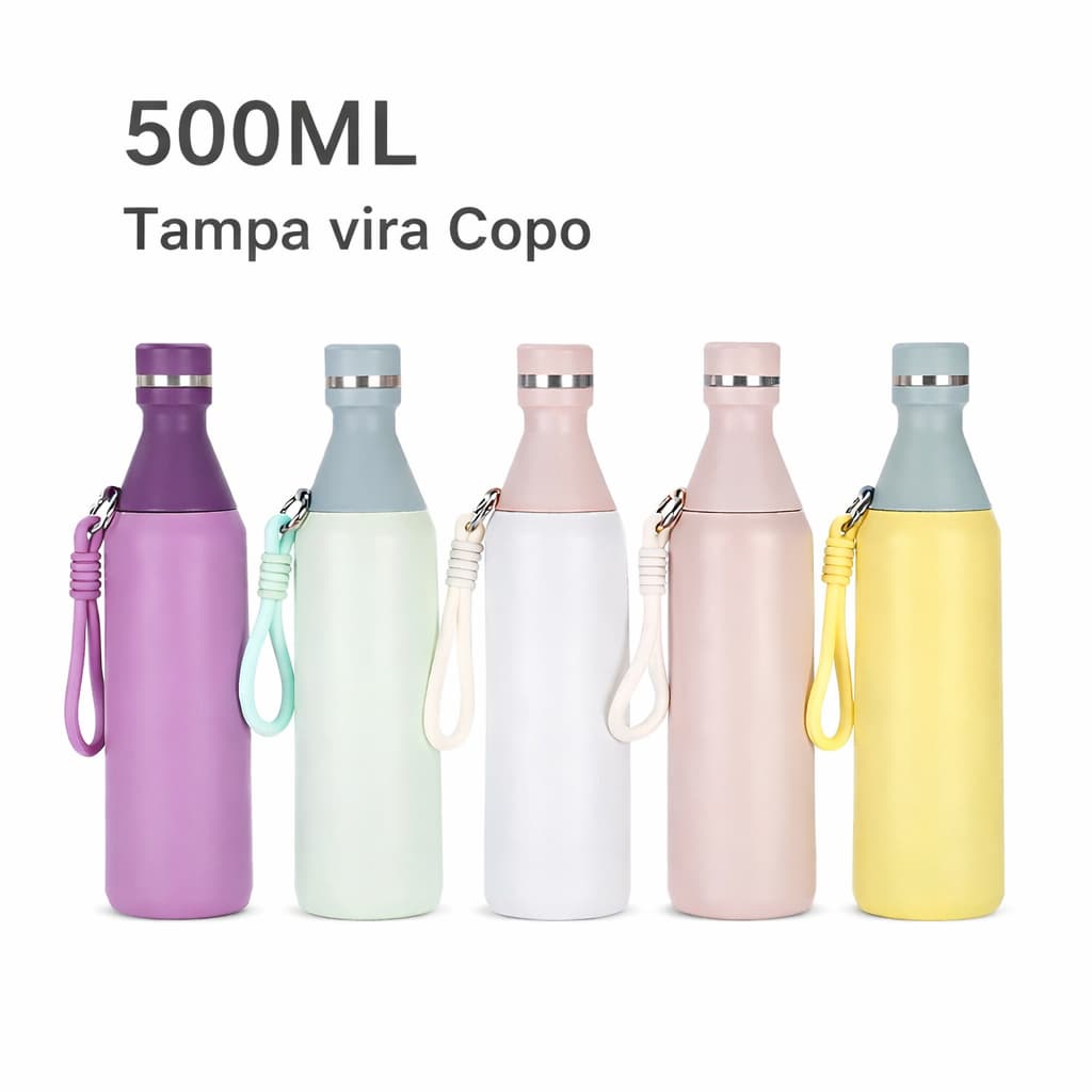 Garrafa Térmica Inox 500ML com Tampa Copo Antivazamento Portátil com Alça