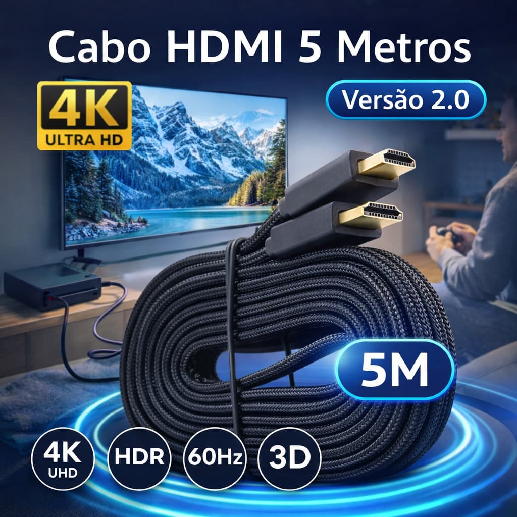 Cabo HDMI 5 metros 4K Ultra HD Versão 2.0 XLS HDMI-5M