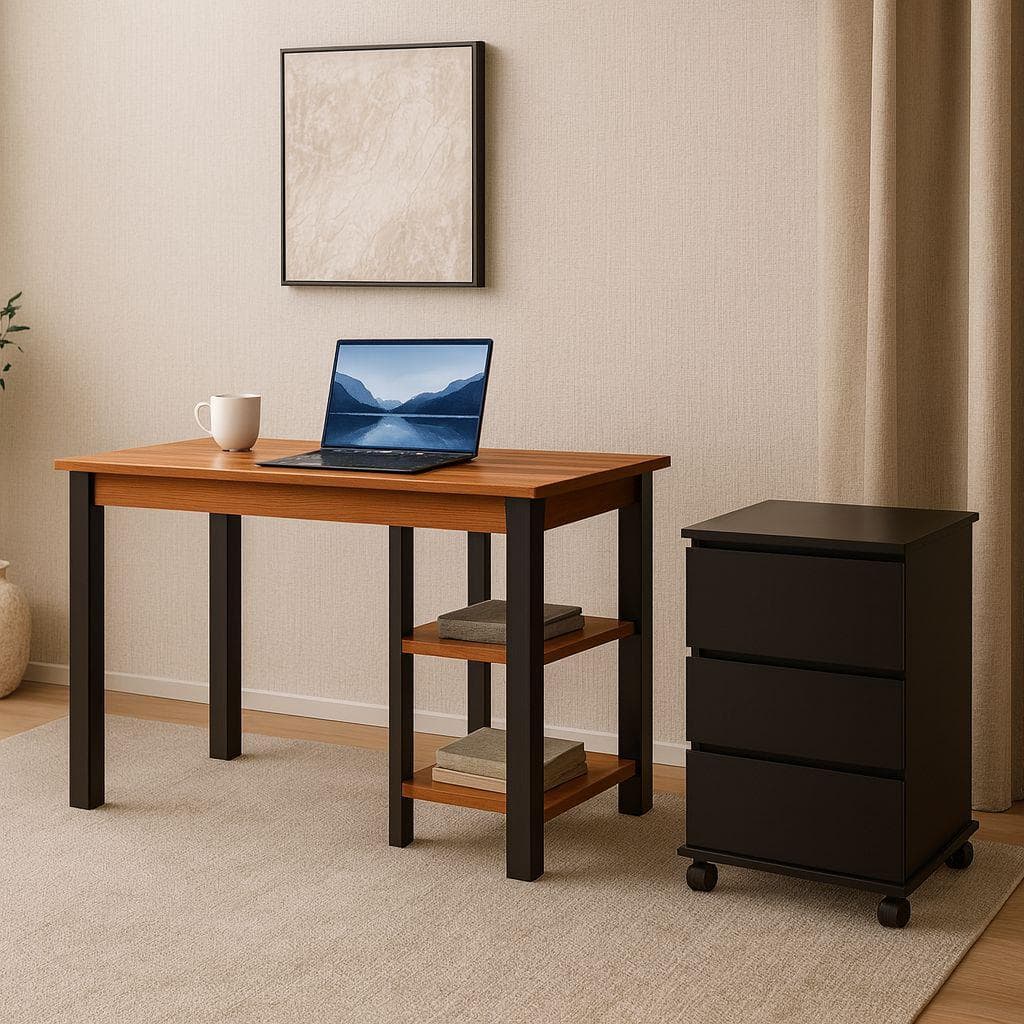 Kit Mesa Office De Escritório + Organizador Gaveteiro De Mesa 3 Gavetas Moderno
