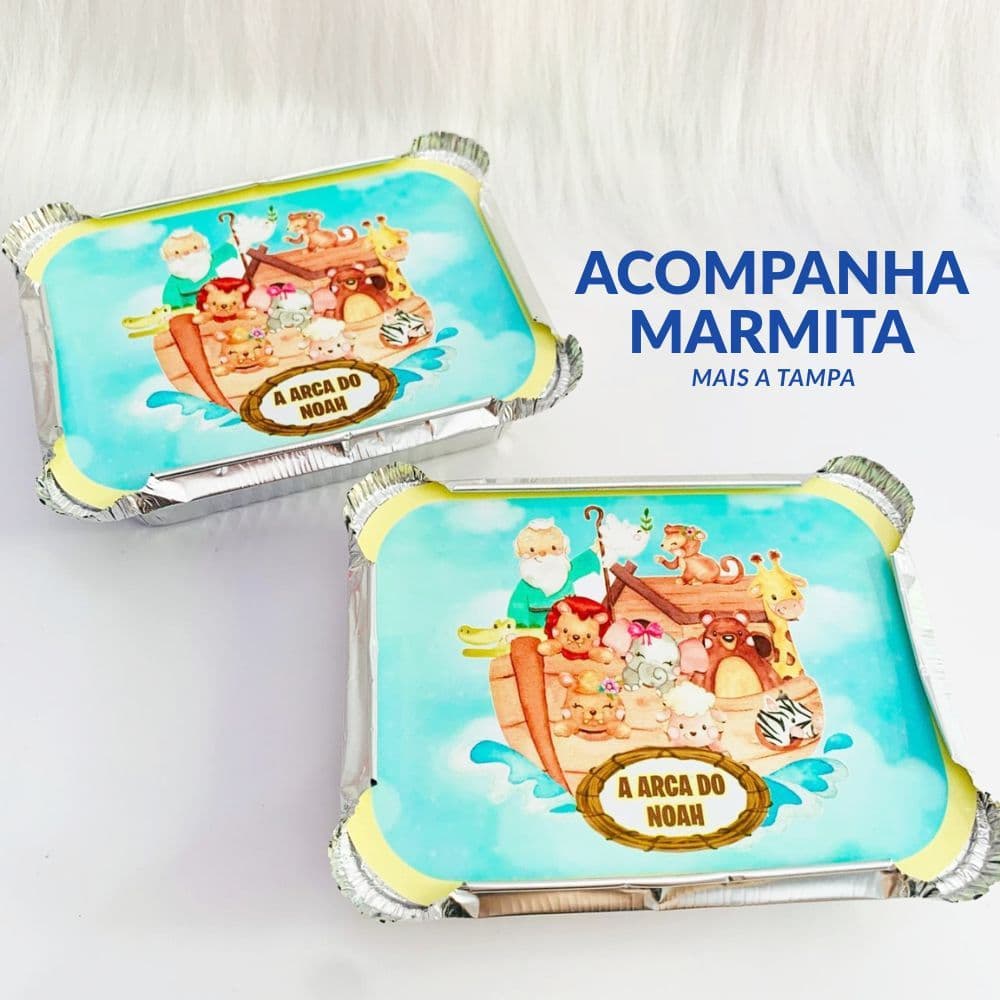 Marmita Personalizada Tema Arca de Noé Menino | Lembrancinha de Aniversário Infantil | Marmitinha Festa Arca de Noé