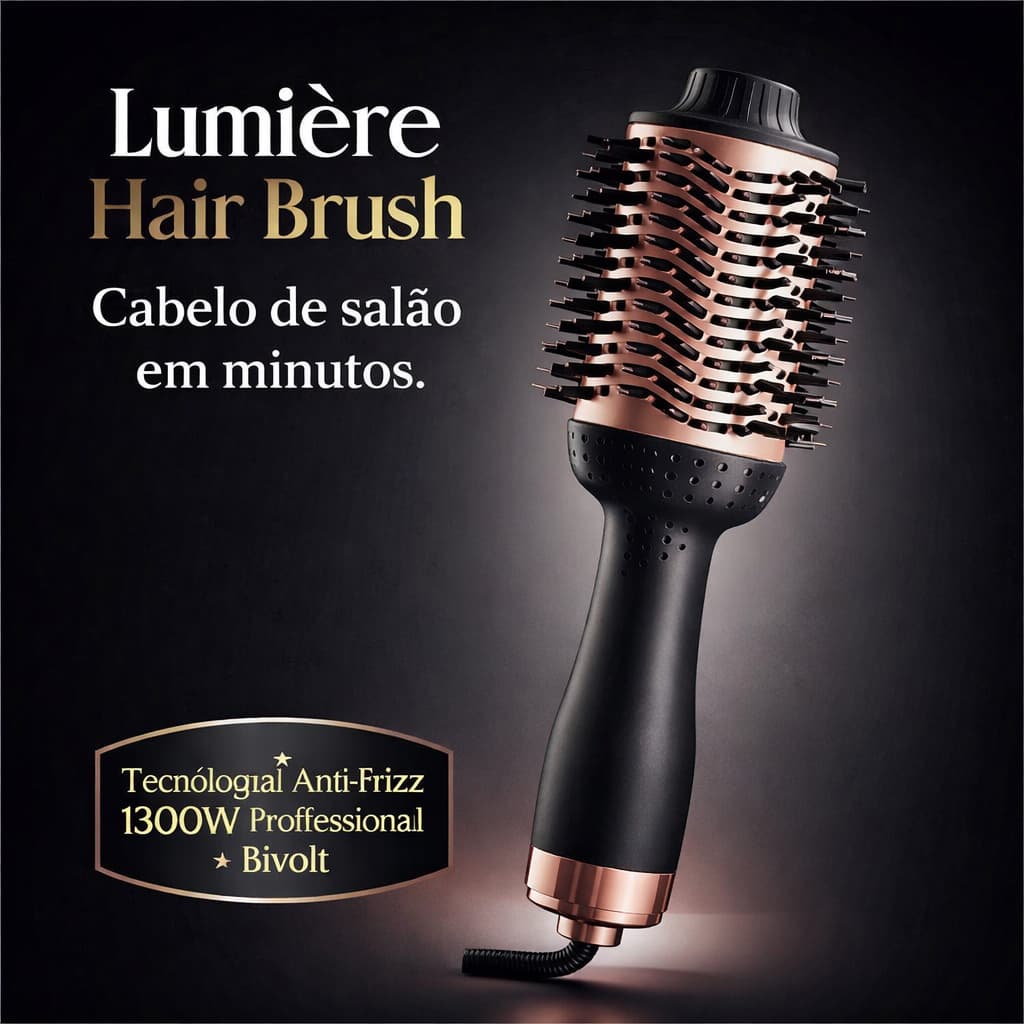 Escova Secadora 3 em 1 Profissional 1300W Bivolt Anti Frizz Alisadora Modeladora Lumière Hair Brush