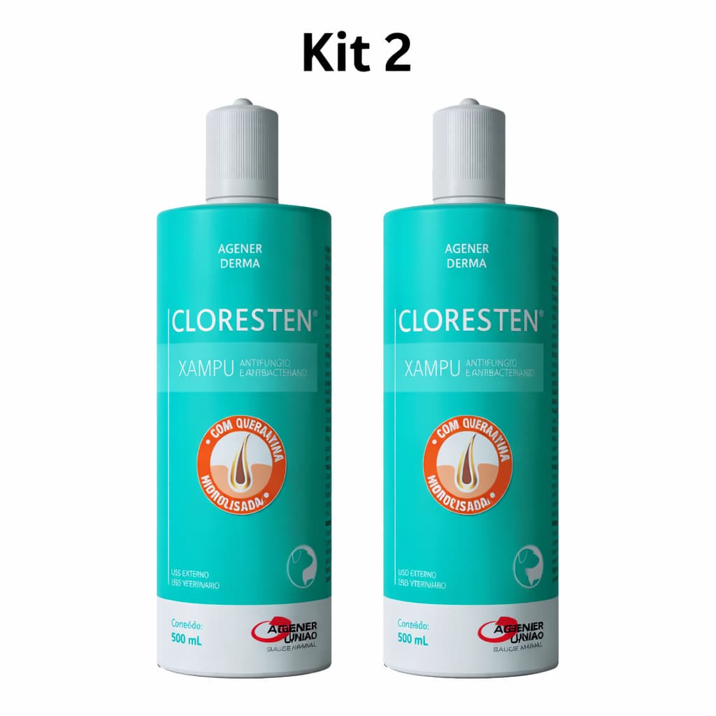 Kit 2 Shampoo Cloresten 500ml Antialérgico Antibacteriano Antifúngico Agener Dr Clean Pet Gato Cachorro