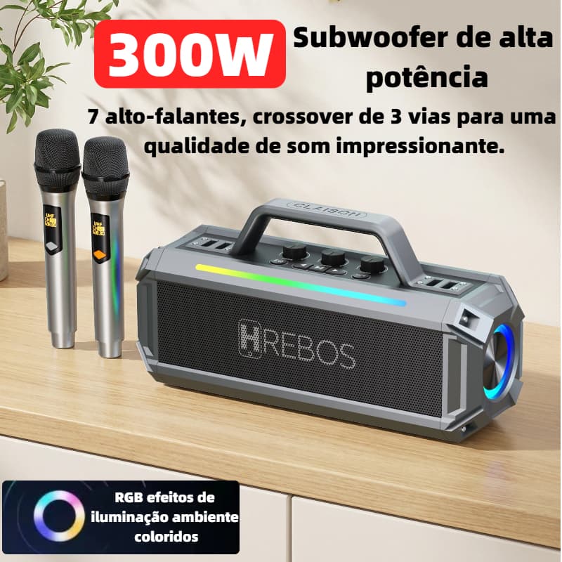 Caixa De Som Portátil Bluetooth Amplificada USB SD Radio Fm MP3 Pendrive-TWS-300W-7 alto-falantes  HREBOS CS-901