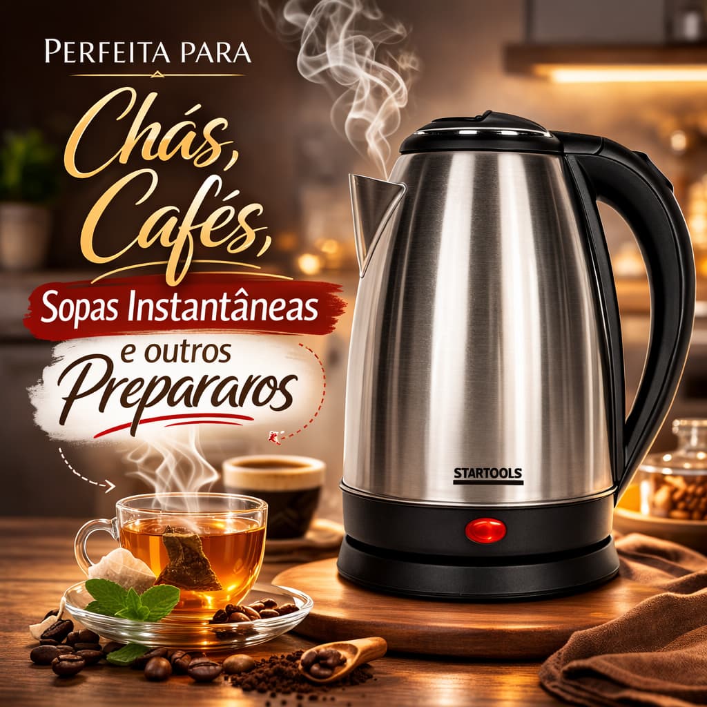 Chaleira Elétrica Com Desligamento Automático Práticidade Base 360 Em Inox Cozinha Chá Café Água Quente