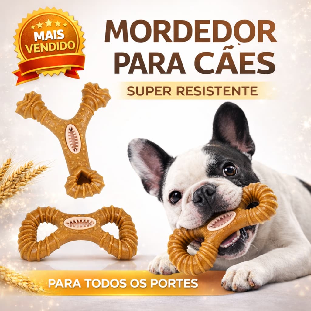 Mordedor para Cachorro Osso Maciço Aroma Bacon Brinquedo Interativo Resistente Pet Fibra De Trigo