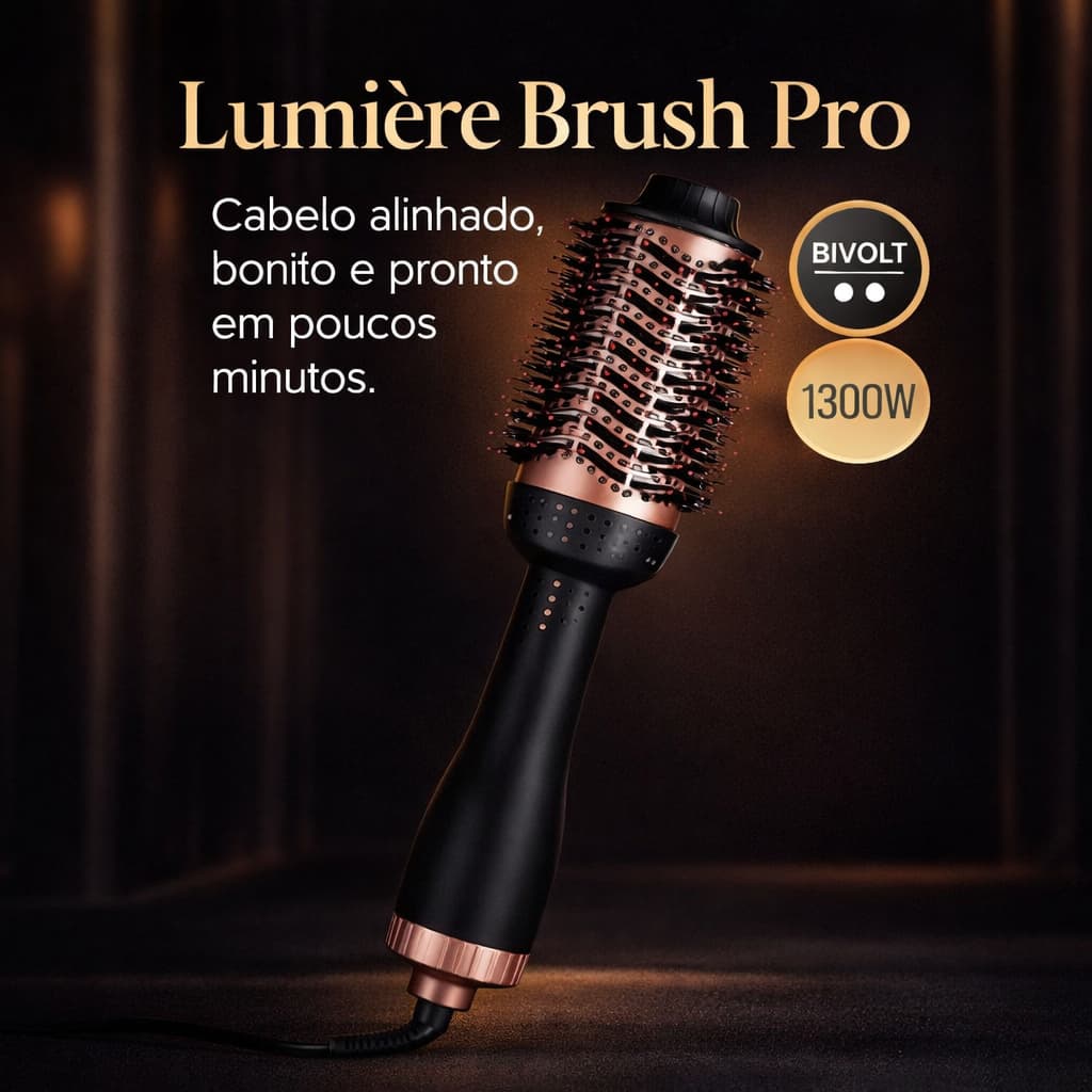 Escova Secadora 3 em 1 Profissional 1300W Bivolt Alisa Seca Modela Anti Frizz Lumière Brush Pro