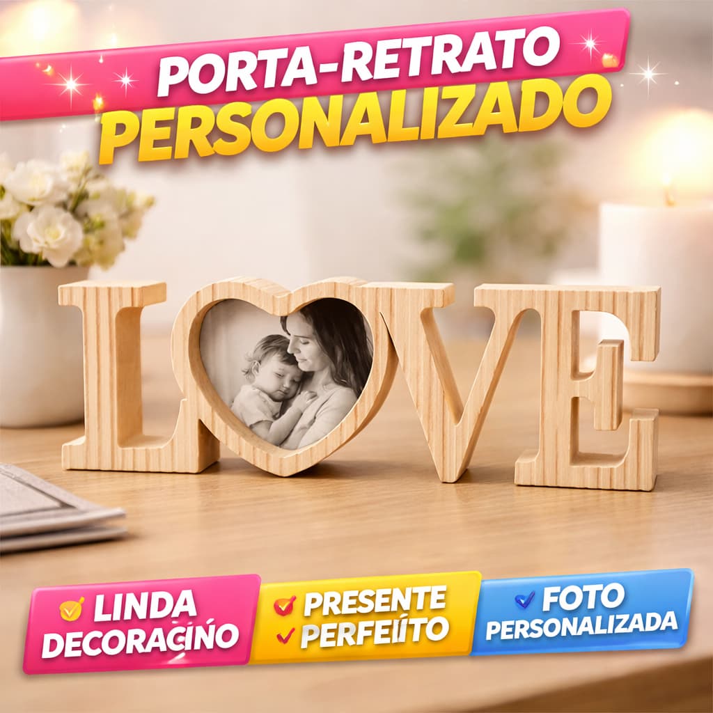 Kit 2 Porta Retratos Romântico Personalizado Com Foto Love I Love U personalizado, romântico, casal, presente, decoração