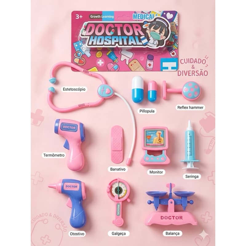 Kit Médico Infantil  - Kit Educativo Doctor Hospital com 10 + Peças Envio Imediato