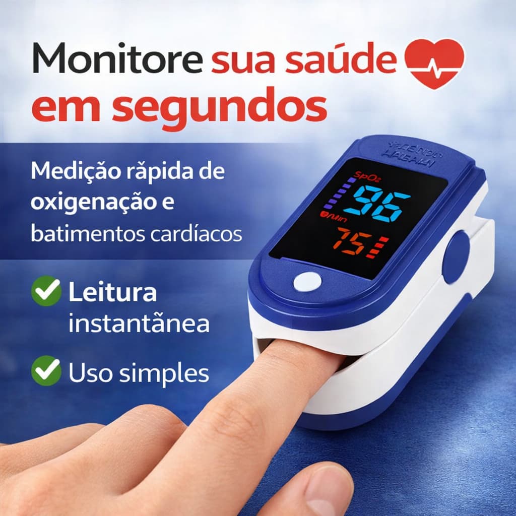 Oxímetro de Pulso Digital Portátil SpO2 para Dedo Medidor Oxigênio no Sangue e Frequência Cardíaca
