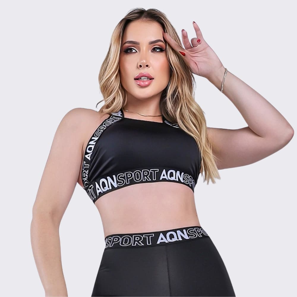 Top Cruzado Friend Preto Fitness Academia Casual Corrida Yoga AQN Sport Black