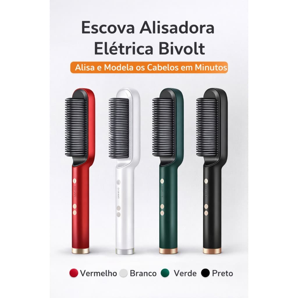 Escova  Alisadora Elétrica Profissional 5 em 1 Alisa Modela Cabelo Temperatura Ajustável 130°a 200°