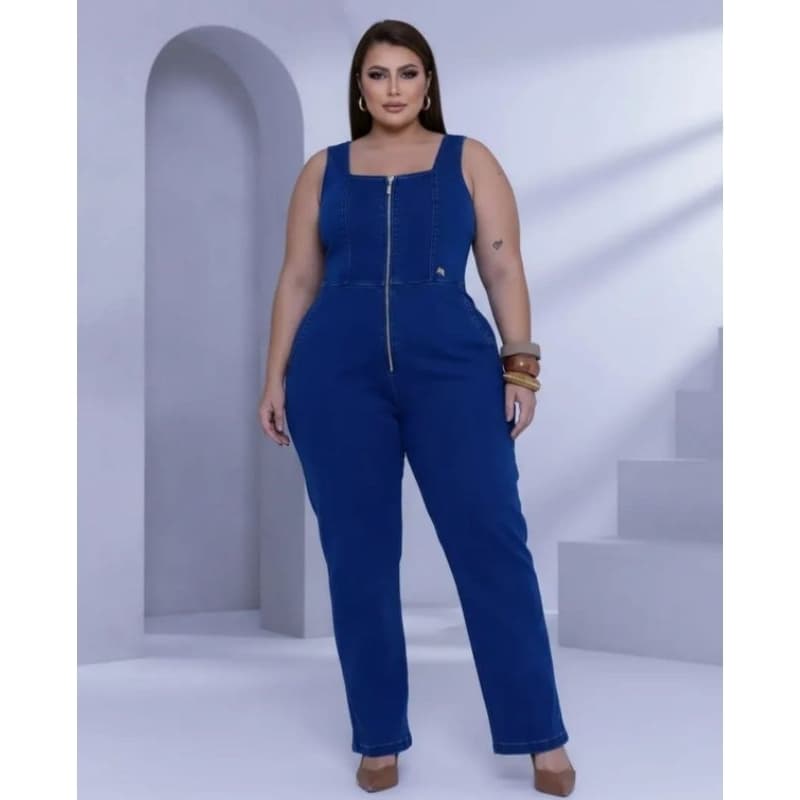 Macacão Jeans Feminino Flare Plus Size Regato Atraente