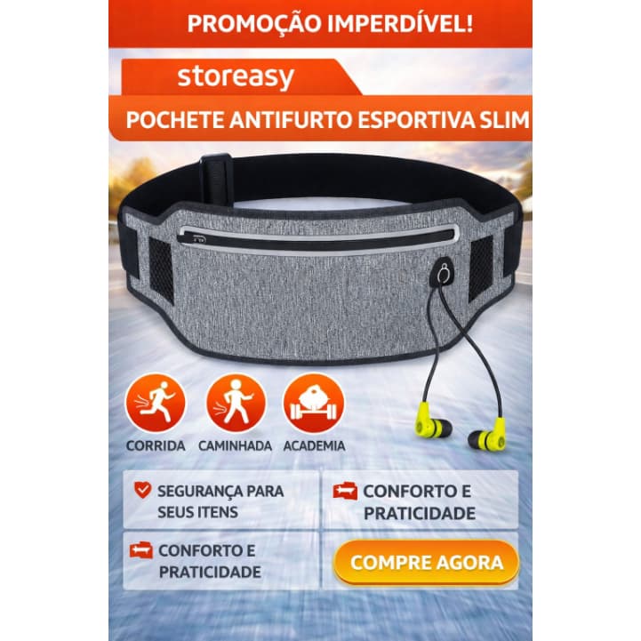 Pochete Antifurto Esportiva Slim Impermeável Porta Celular Ajustável Corrida Academia | Storeasy