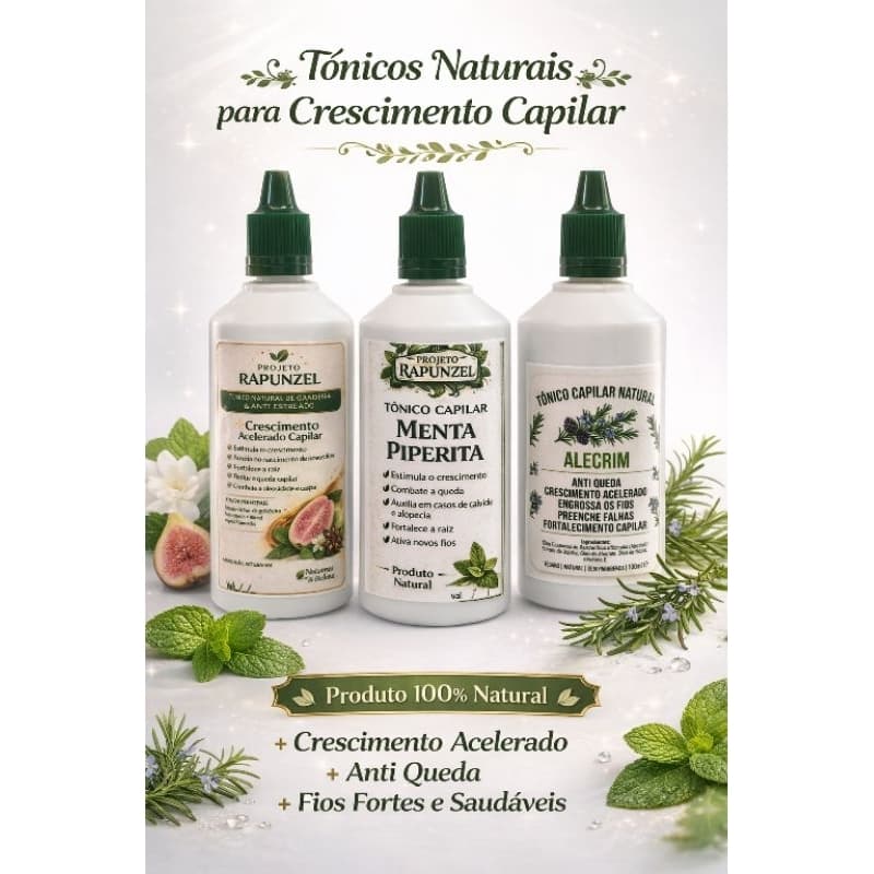kit 3 tônicos, crescimento, alopecia, anti queda e calvície. goiabeira com anis estrelado, menta piperita e alecrim