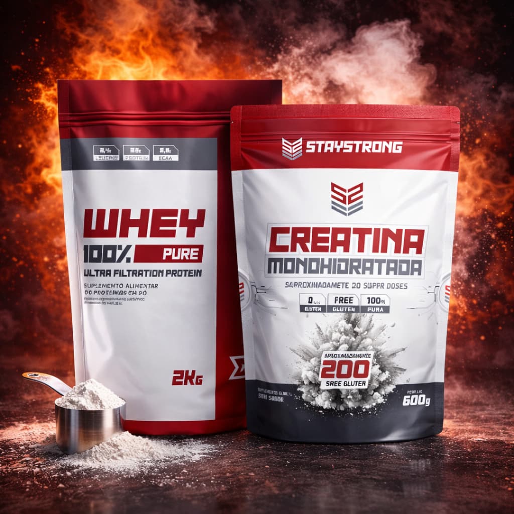 Kit Whey 100% Pure 2Kg + Creatina Monohidratada 100% Pura Combo Protein Stay Strong