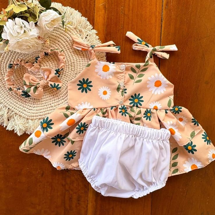 Kit Blusa, Calcinha e Tiara para bebês de 5 a 12 meses