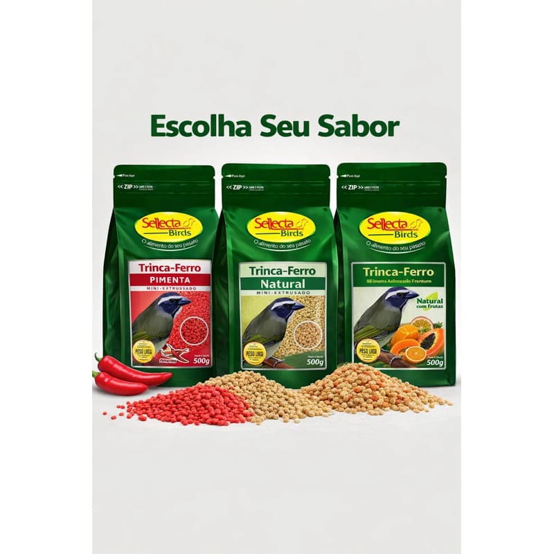 Ração Extrusada Trinca Ferro Sellecta natural pimenta e natural com frutas 500g Pixarro