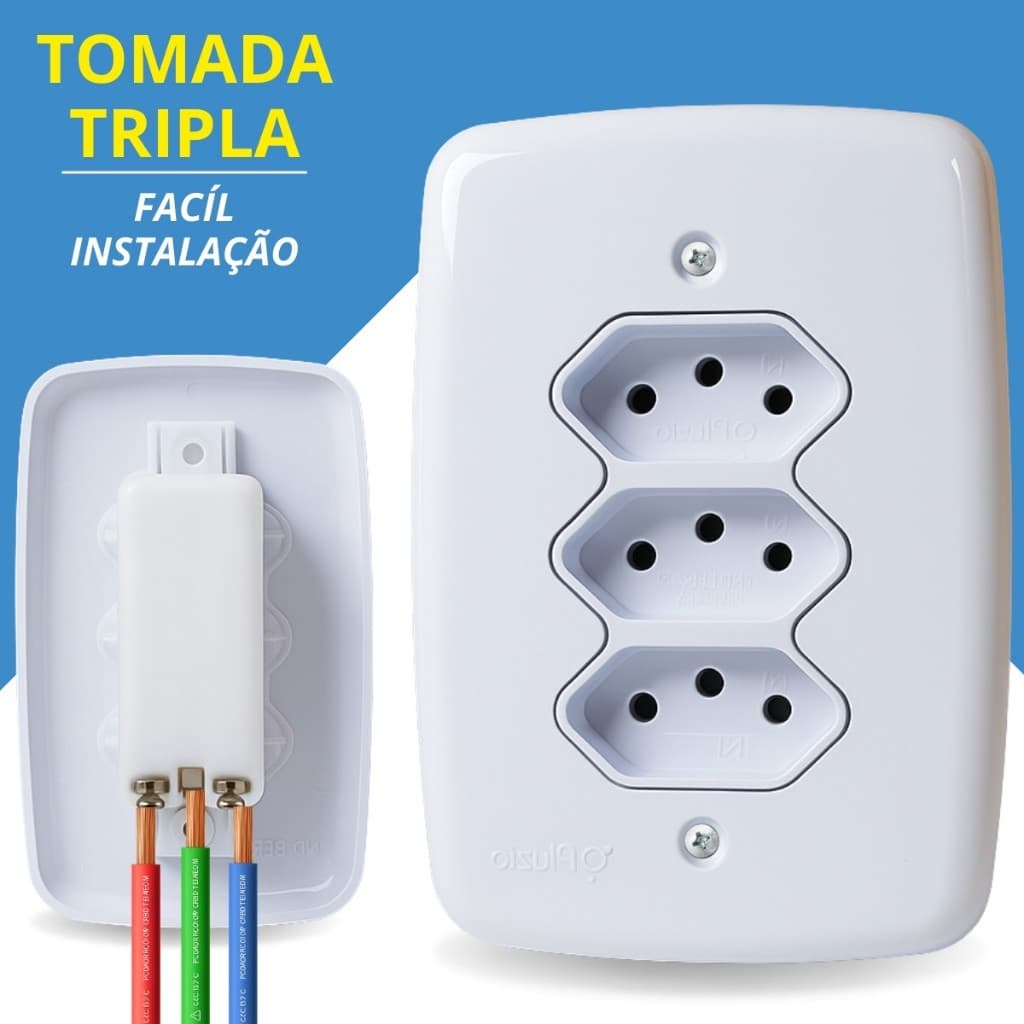 Tomada Tripla 10A 20A Amperes Branca Monobloco 4x2 Pluzie