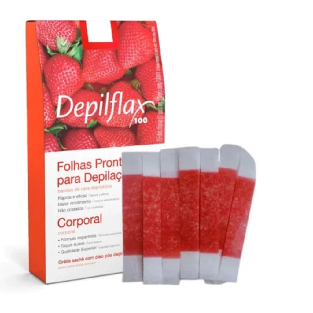 100 Tiras De Cera Depilatória Sobrancelha e Buço Morango Depilflax + Escova Mimo