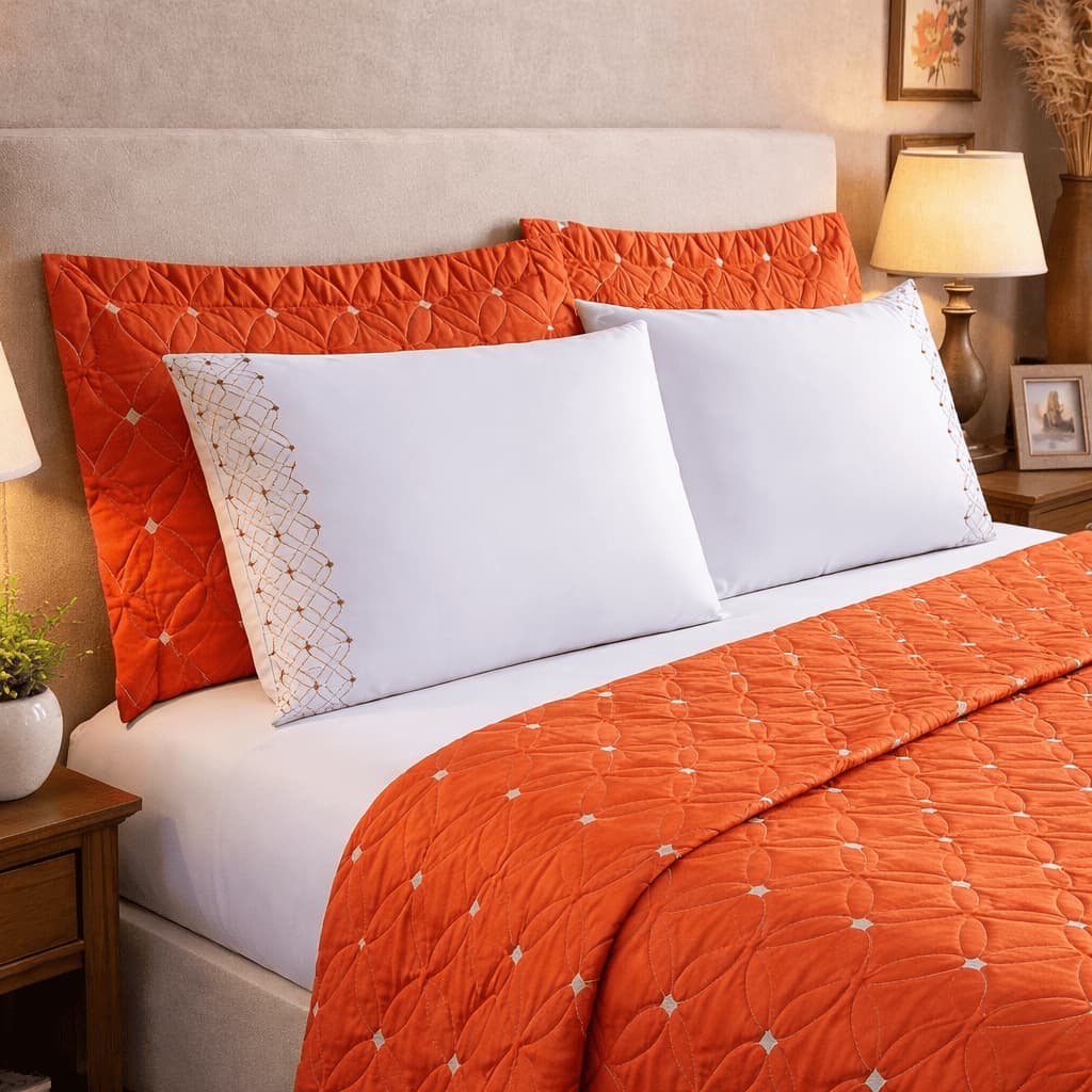 Kit Roupa De Cama Cobre Leito  Super King 6 Peças Percal 200 Fios Ideale