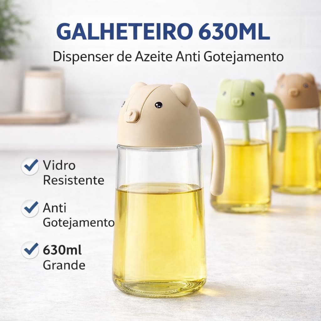Galheteiro Dispenser de Azeite 630ml Anti Gotejamento Garrafa de Vidro para Óleo Vinagre Molho Porta Azeite Cozinha