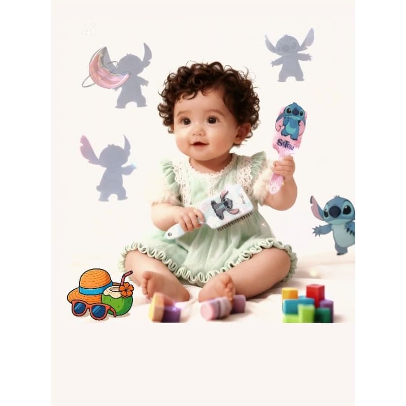 Escova macia bebê, kit presente bebê, escova para recém-nascido, Lilo Stitch infantil, pente para cabelo de criança