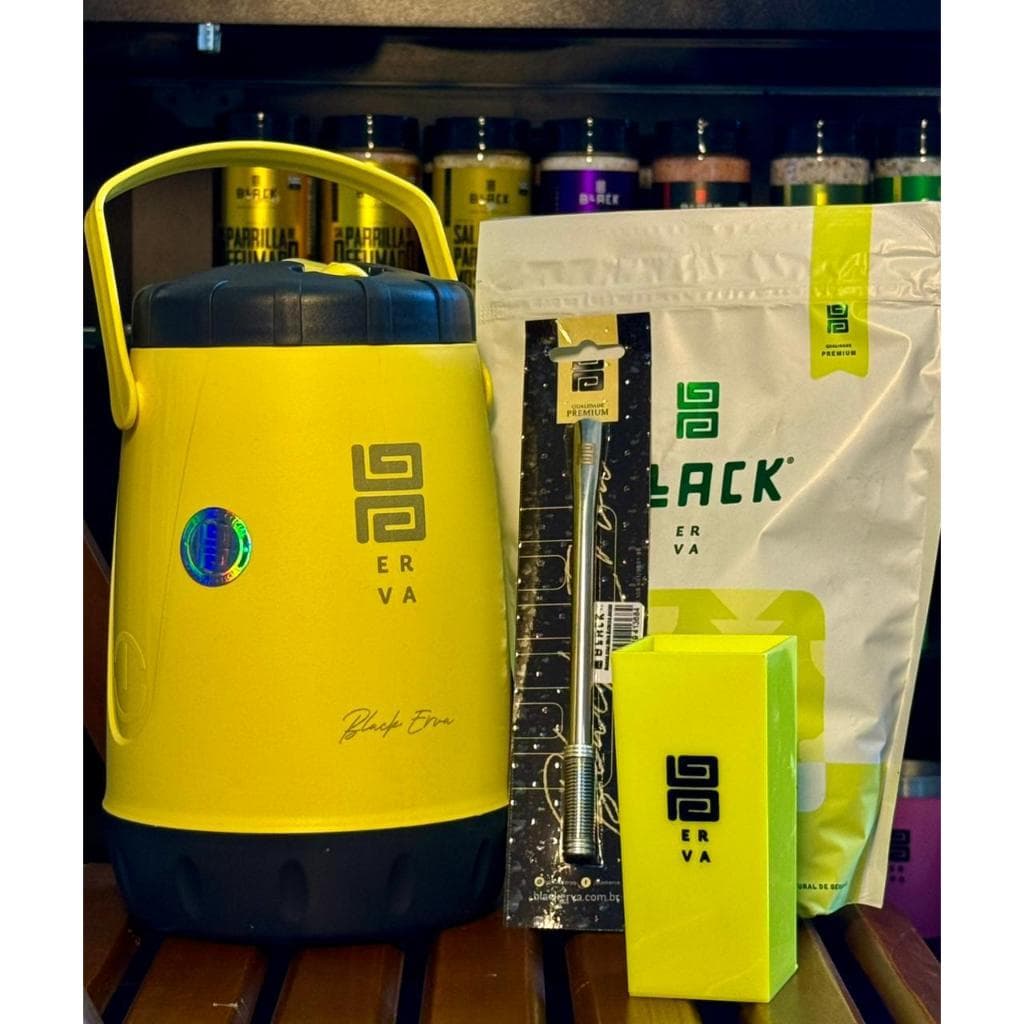 KIT TERERÉ BLACK ERVA COMPLETO – GARRAFA TÉRMICA + BOMBA INOX + ERVA PREMIUM