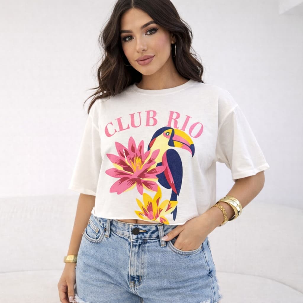 Cropped Feminino Club Rio Oversized Blusa Estampada Moda Verão