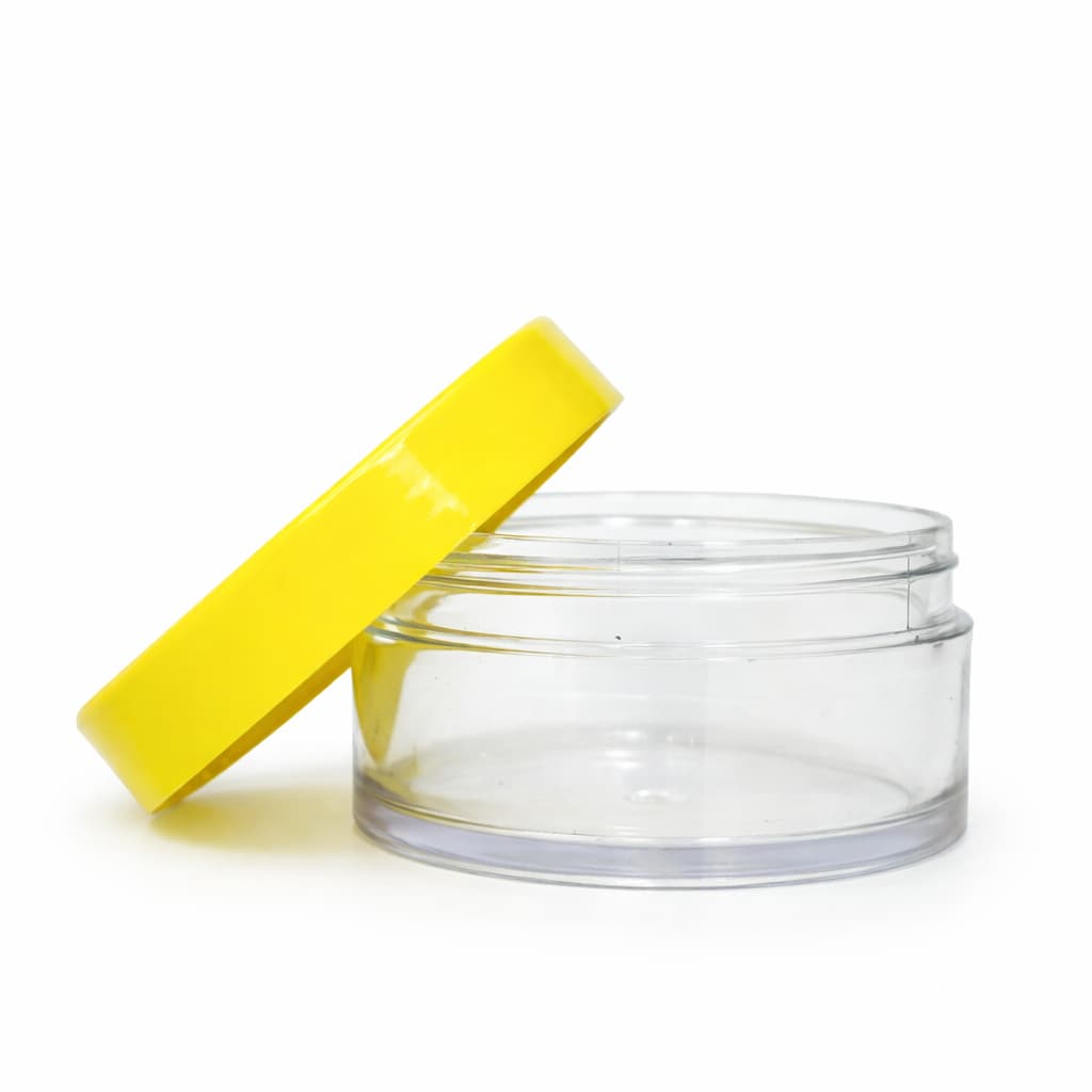 20 Pote Transparente Acrílico Plástico Para Creme 50g Com Tampa Rosca Amarelo
