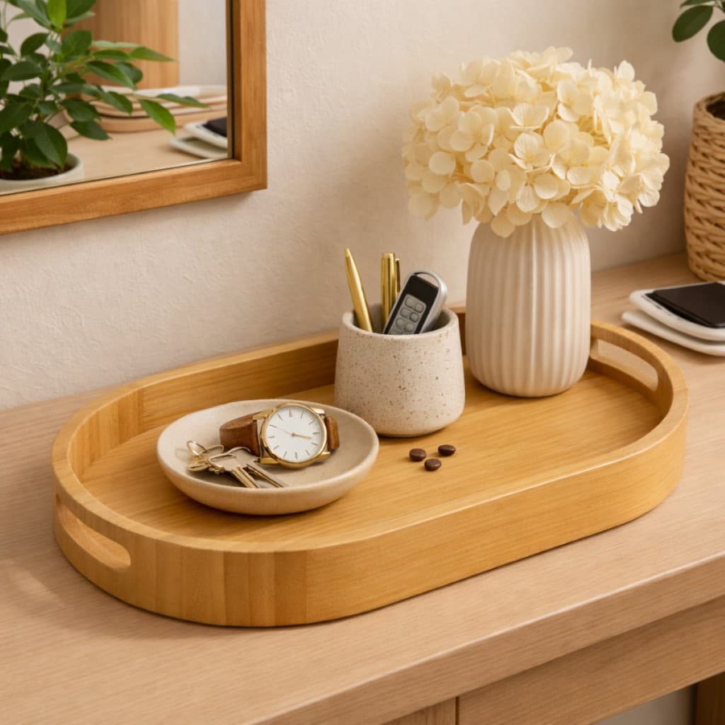 Bandeja Decorativa de Bambu Oval 50cm Tuut – Organizadora para Café, Lavabo e Bar | Bambu Natural