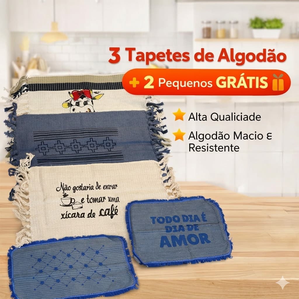 Kit 5 Peças Tapete Algodão e Tear Para Cozinha E Entrada