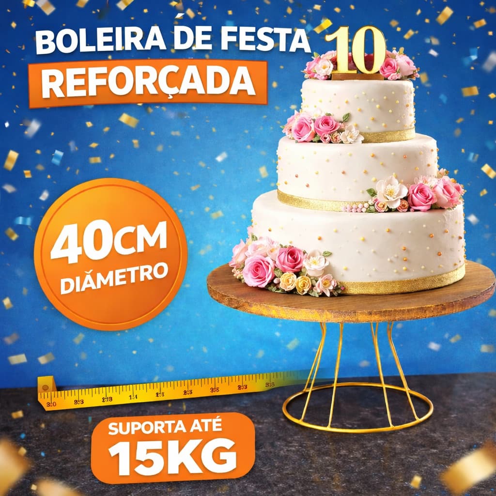 Boleira de Festa 40cm Suporte Reforçado para Bolo até 15kg Base para Bolo Decorativo Festa e Eventos