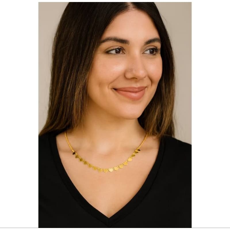 Colar Feminino de Corações 35cm com Extensor - Dourado ou Prateado