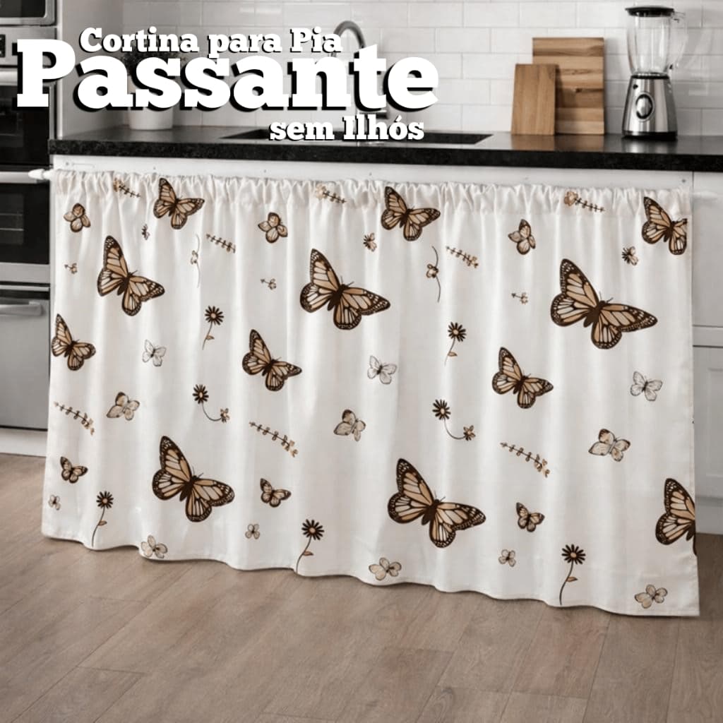 Cortina para Pia Cozinha 2,40x90 Passa Varão Estampada Decorativa Armário Gabinete