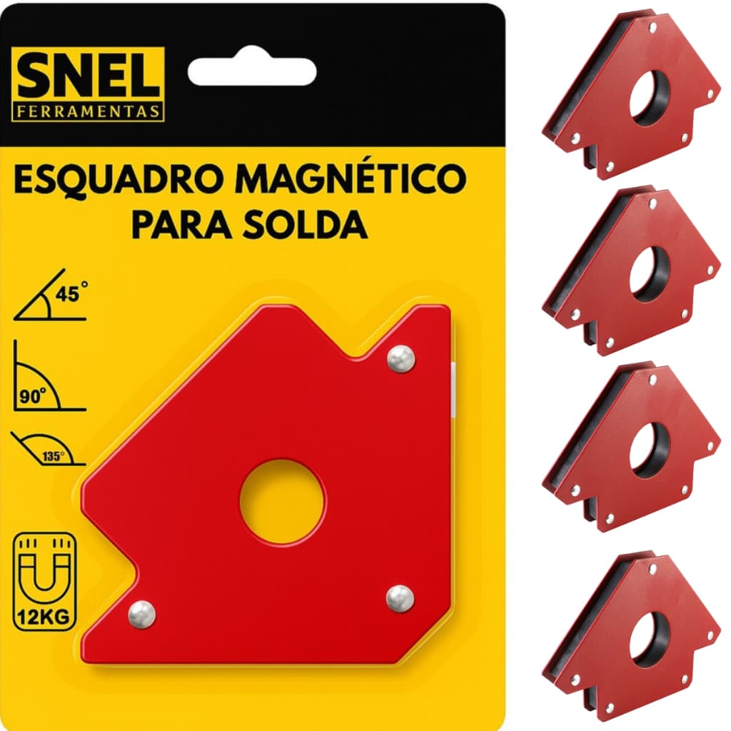 Kit 4 Esquadro Magnético Para Solda 12Kg Soldador Serralheiro Soldagem Ferro Aço