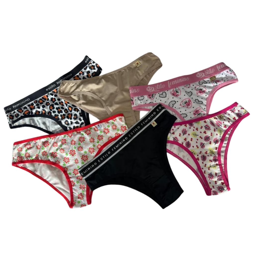 Kit 5/4/3 Calcinhas Tanga Feminina Poliester Microfibra Modelos Variados Mix Lisa Estampada