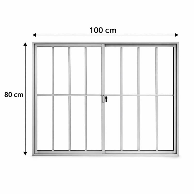 Janela 2 Folhas 1 Fixa 1 Móvel 80x100 cm Alumínio Vidro Liso Com Grade